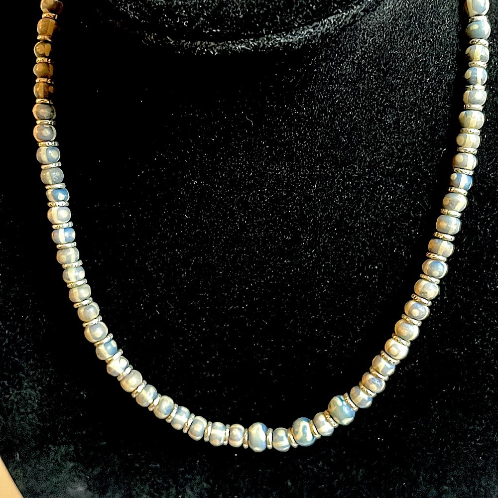 Thai silver and Denim Blue/Cream Stones Necklace